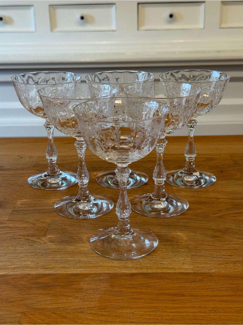 🍾Fostoria Meadow Rose Crystal Champagne Coupes | Set of 6 | Etched | Mint